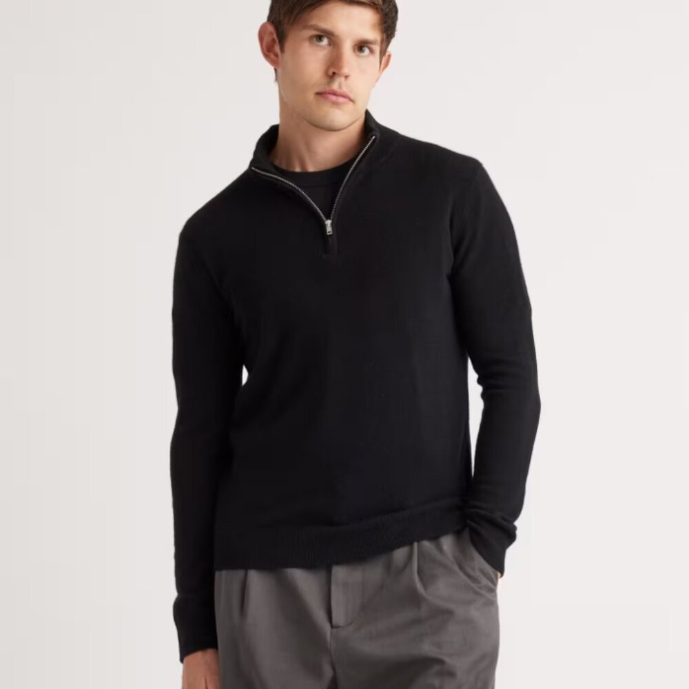 NWT Quince 100% Mongolian Cashmere Full Zip Sweater Black Size S